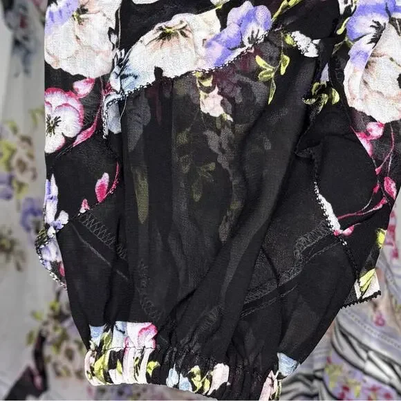 White House Black Market Women L Top Floral Cottagecore Ruffle Garden Fairy Work - Picture 7 of 10